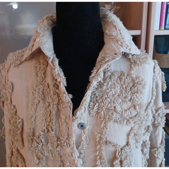 Unbranded Jackets & Blazers - Womens Tan Textured Fringed Embroidery Pullover Longline Shacket DressSize S